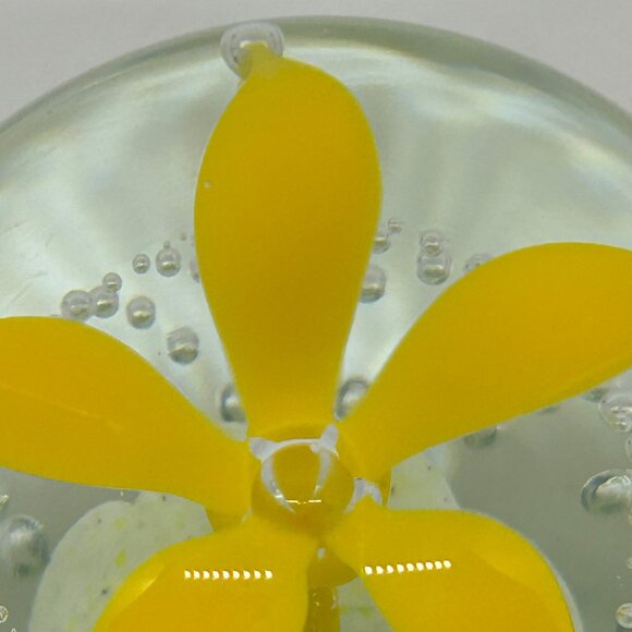 Wheaton Glass Controlled Bubble Paperweight With Yellow Flower Design - Picture 13 of 16